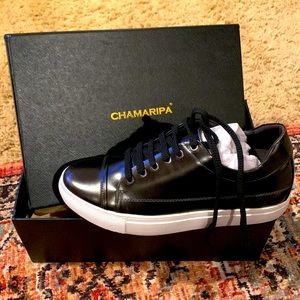 CHAMARIPA MEN BLACK/BROWN LEATHER SNEAKERS
